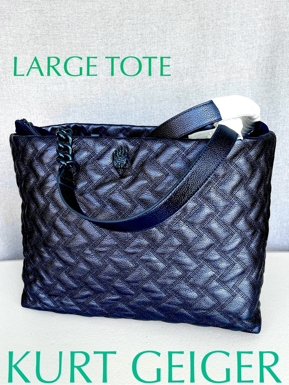 Kurt Geiger Large Quilted Metallic leather Tote Shoulder Bag NWT